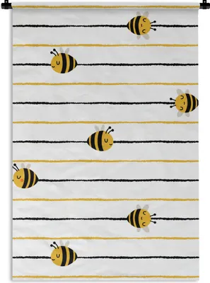Produktbild von MuchoWow® Wandteppich Wandbehang Muster - Bienen - Streifen 60x90 cm Tapisserie Dekoration Wandtuch - Foto-Teppich - Abwaschbar