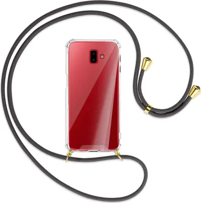 Produktbild von Handykette Backcover-Schutzhülle mit Band (Metall goldfarben) für Samsung Galaxy J6 Plus - dunkelgrau