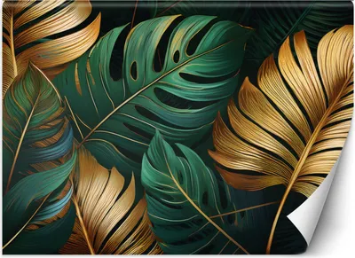 Produktbild von Vlies fototapete Goldene und grüne Monstera-Blätter 350x245 cm Feeby Grün inkl. Kleber einfache Montage