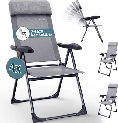 Produktbild von CASARIA 4er Set Aluminium Garten- & Campingstuhl, Hochlehner klappbar, 7-fach verstellbar mit Liegefunktion, Grau Anthrazit, 110 kg Traglast, inkl. Kopfkissen
