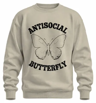 Obrázek produktu pro Mikina s potiskem "Antisocial Butterfly", vintage, grunge, gotický styl, barva: přírodní, velikost: 3XL