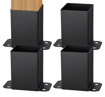Produktbild von VEVOR 101,6x101,6mm Pfostenbasis 10 Stück, Innengröße 91x91 Pfostenbasis Halterungen, Schwerlast Pulverbeschichtete Pfostenanker Matt Schwarz Holzpfosten Halterungen für Pavillon Deck Geländer Unterstützung Deck Basisplatte, 2 Seiten Fix-4x4 Zoll-4 Stück