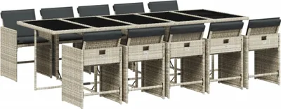 Produktbild von vidaXL 11-tlg. Garten-Essgruppe mit Kissen Hellgrau Poly Rattan