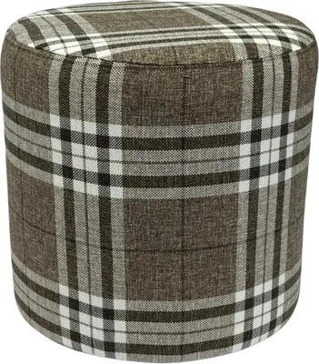 Produktbild von LOBOX Hocker 40x40 cm rund gepolstert – Sitzhocker aus Flechtstoff im Karomuster – Cappuccino