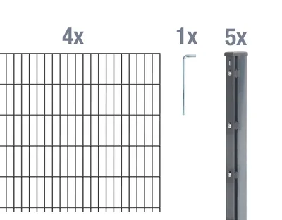 Produktbild von Alberts Doppelstabmattenzaun 8-6-8, Matten 2,50 m, Höhe 63 cm, Länge 10 m, anthrazit, Zaun als Komplettset, Pfosten mit Abdeckleiste 60x40 mm