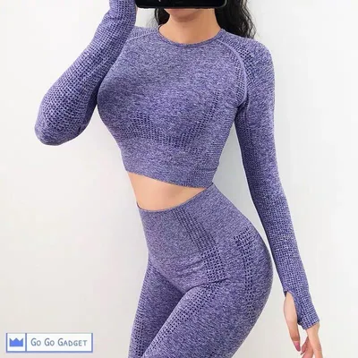 Immagine prodotto di Top sportivo | Crop top | Maniche lunghe | Senza cuciture | Ad asciugatura rapida | Viola | Taglia M