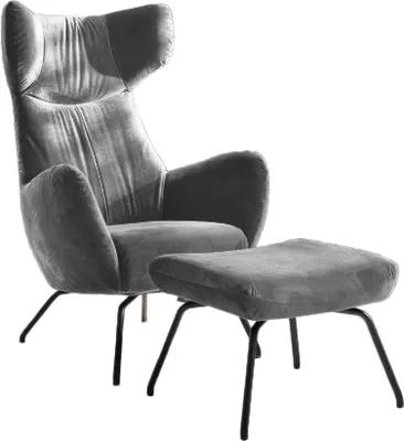 Produktbild von KAWOLA Sessel LOTTE Ohrensessel velvet silber mit Hocker