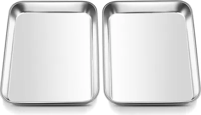Produktbild von Mini Edelstahl Backblech Set für Backen und Servieren, 2 Stück, spülmaschinenfest
