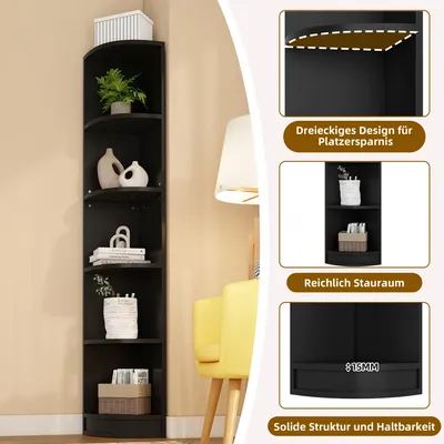 Produktbild von MODFU Eckregal Bücherregal 5 Ebenen, Standvitrine Wohnzimmerschrank mit Eckdesign,Hochschrank 42 x 30 x 180 cm, MDF,Schwarz