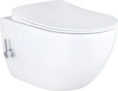 Produktbild von Creavit Design RimOff Hänge WC Weiß mit Taharet/Bidet/Dusch-WC Funktion und integrierter Warm- /Kaltwasserarmatur