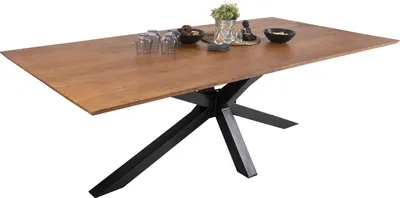 Produktbild von Esstisch 280x100cm Akazie massiv nussbaumfarben schweizer Kante Spider-Gestell ABBY