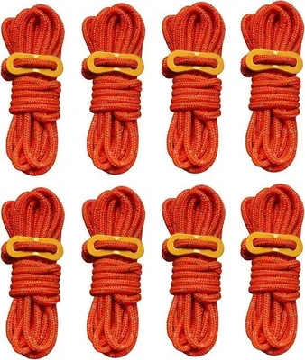 Image de Lot de 8 toiles de tente réfléchissantes de 4 mm d'épaisseur, résistantes et légères, avec tendeurs réglables en aluminium, adaptées aux tentes, aux voiles, au camping et aux activités de plein air (orange).