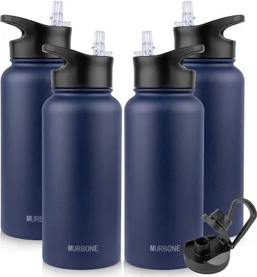Productafbeelding van Isolerende sportfles 1 liter, BPA-vrij, lekvrij, vacuümgeïsoleerd, geschikt voor koolzuurhoudende dranken, ideaal voor sport, reizen en kamperen (set van 4)