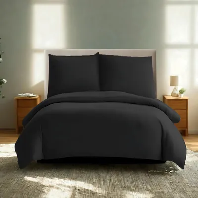 Produktbild von Komfortec Premium Bettwäsche 135x200 cm Bettbezug + 80x80 cm Kissenbezug, gebürstet 100% Polyester-Mikrofaser 120 g/m², 2teiliges Superweiches Bettwäsche-Set, Schwarz