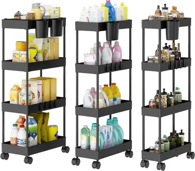Produktbild von Küchenwagen schmal, 4 Ebenen, schwarz, für Küche