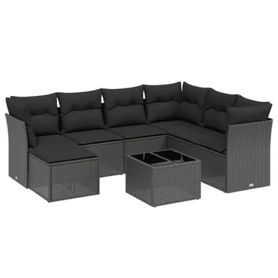 Immagine prodotto di vidaXL Set di divani da giardino a 8 pezzi con cuscini in rattan nero