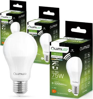 Produktbild von LUMILED 3er Pack E27 LED Lampen mit Bewegungsmelder und Dämmerungssensor 10W ersetzt 75W 1055lm A60 Warmweiß 3000K Sensorlampe Lichtsteuerung