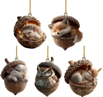 Produktbild von 2D-Waldtier-Eichel-Ornamente, gemütliche Wald-Weihnachtsbaum-Ornamente, Waldtier-Acryl-Hängeornamente für Heim- und Partydekoration
