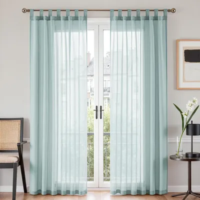Voile-Gardine, Polyester, blau, 140 x 225 cm, 2er-Set