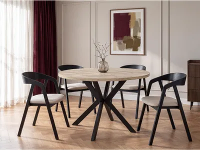 Produktbild von Runder Ausziehbarer Esstisch - Loft Style Tisch mit Metallbeinen - 120 bis 200 cm - Industrieller Tisch für Wohnzimmer - Spacesaver - Sonoma Eiche - 120 cm