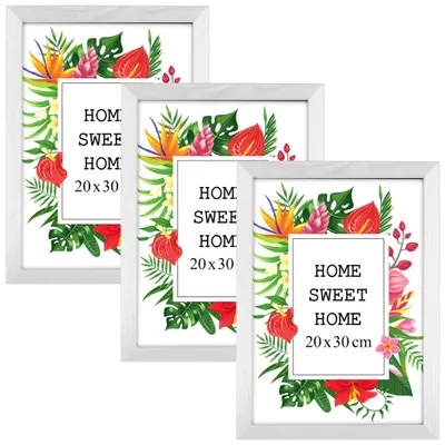 Produktbild von MG Design Set aus 3 Weiß Bilderrahmen 100 x 140 cm - Aus echtem Holz mit Acrylglas, zum Aufhängen & Aufstellen, für Fotos, Poster & Puzzle