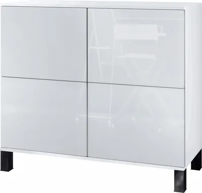 Produktbild von Vladon Kommode Rova V3, Moderner Küchenschrank mit 4 Push-to-Open Türen Weiß matt / Weiß Hochglanz (92,5 x 84.5 x 35)