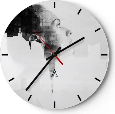 Produktbild von Wanduhr - Rund - Glasuhr - Frau modern - 30x30cm - Schleichendes Uhrwerk - Lautlos - zum Aufhängen bereit - Dekoration Modern - Wanddekoration aus Glas - C3AR30x30-3737