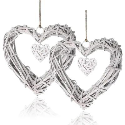 Produktbild von 2er Set Herz-Girlande Rattan zum Aufhängen 20x20x4cm Natur