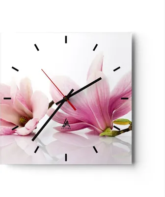 Produktbild von Wanduhr - Quadrat - Glasuhr - Magnolie blume natur pflanze - 40x40cm - Schleichendes Uhrwerk - Lautlos - zum Aufhängen bereit - Dekoration Modern - Wanddekoration aus Glas - C3AC40x40-2641