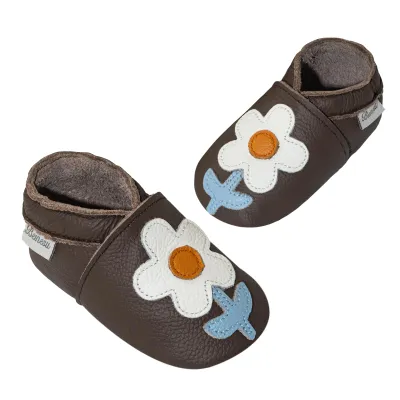 Produktbild von Bemesu Krabbelschuhe Babyschuh mit Flexibles Leder Blumenmotiv Braun 20/21EU