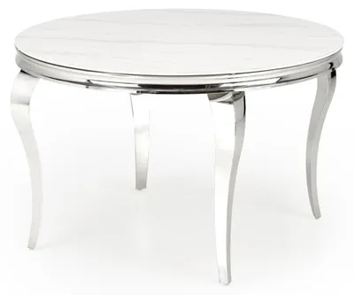 Image de Table de salle à manger, table de cuisine, modèle Reginald, dimensions 120x120x76 cm, couleur au choix : blanc marbre / argent