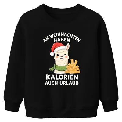 Produktbild von An Weihnachten haben Kalorien Urlaub Alpaka Lama Kinder Sweatshirt Pullover, Schwarz, 116
