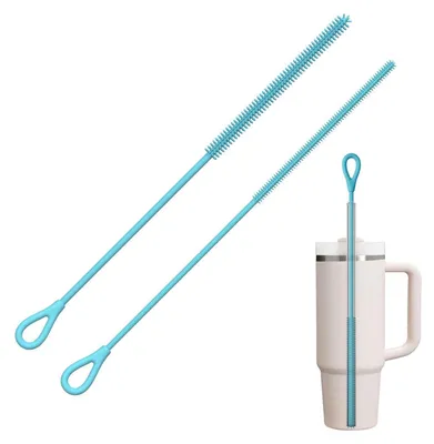 Zdjęcie produktu dla Szczotki do czyszczenia słomek silikonowych, 2 sztuki, wielokrotnego użytku, niebieskie, średnica 6 mm + 9 mm
