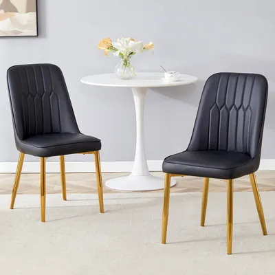 Produktbild von STILVORA Esszimmerstuhl 2er-Set mit ergonomischer Rückenlehne PolyurethanEssstuhl mit Polsterung, Metallstuhl mit und rutschfesten Füßen, Schwarz