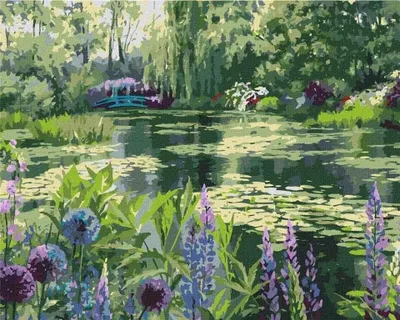 Productafbeelding van Schilderij op nummer: Boslandschap met lelies, 50x40 cm, inclusief lijst