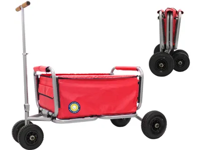 Produktbild von Beachtrekker LiFe faltbarer Bollerwagen + Feststellbremse, klappbarer Handwagen mit Luftreifen (Rot)