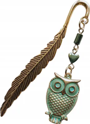 Image de Signet Doré Feuille Hibou Coeur Vert Hématite Comme Cadeau