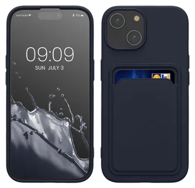 Productafbeelding van Telefoonhoesje voor iPhone 15 met pasjeshouder, zachte TPU back cover, donkerblauw