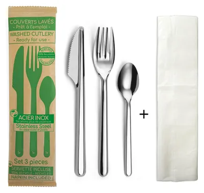 12 Besteck-Sets mit 3 Teilen + Handtuch, Edelstahl 18/0