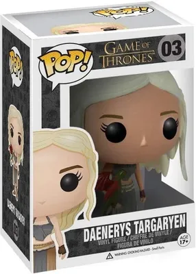 A Funko Pop! vinyl figure of Daenerys Targaryen from Game of Thrones, displayed in its original packaging.