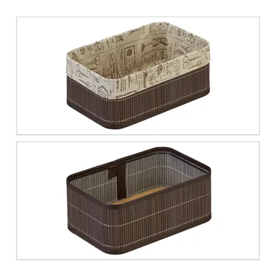 Produktbild von Relaxdays Aufbewahrungskorb 3er Set, Bambus, Stoffbezug im Vintage-Design, 3 Größen, Kosmetik & Handtücher, braun/beige