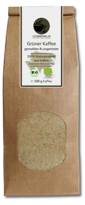 Obrázok produktu pre Mletázelená káva (z ekologického pestovania) 100 % Robusta, India, 500 g