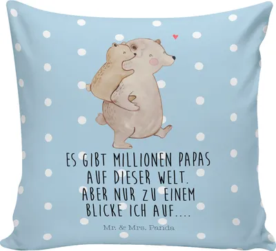 Produktbild von Mr. & Mrs. Panda Sofakissen Papa Bär - Blau Pastell - Geschenk, 40x40, kuschelkissen, zier kissen, Geburtstag, Vatertag, Muttertag, für sofa, bedruckt