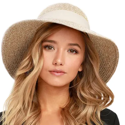 Immagine prodotto di Cappello da sole da donna, protezione UV, cappello da spiaggia pieghevole, tessuto in carta di paglia, protezione UPF 50+, taglia M-L, colore beige chiaro con fascia beige