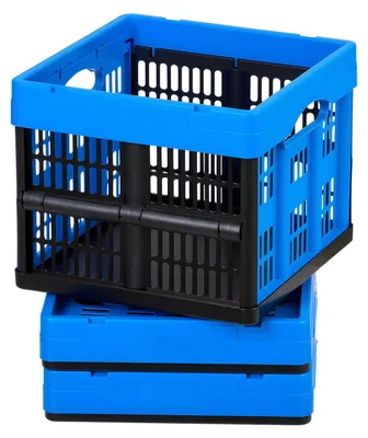 Obrázok produktu pre SucceBuy skladacie boxy 25 l v 3-dielnej sade, skladacie plastové úložné boxy, stohovateľné koše s uchami, nosnosť 10 kg na jeden box, praktické skladacie boxy na organizáciu domácnosti, modrá a čierna