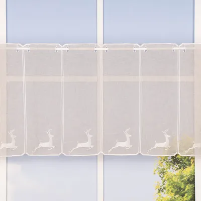 Produktbild von Bistrogardine Meterware Panneaux Scheibengardine nähfrei Leinenstruktur Stickerei Hirsch natur 45cm Höhe