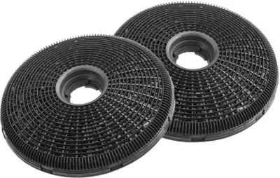 Two circular charcoal filters for a range hood are shown against a white background.