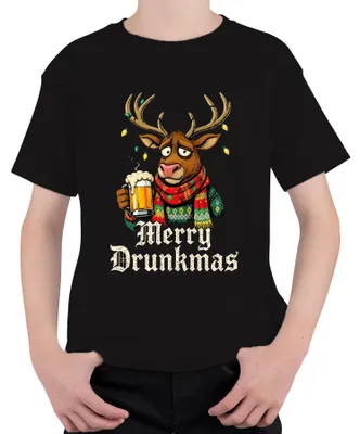 Produktbild von Merry Drunkmas Rentier Bier Weihnachten Lustig Geschenk Ugly Kinder T-Shirt, Schwarz, 152