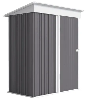 Produktbild von Geräteschuppen Metall 161x95x181 cm mit Pultdach, Verzinkter Wellstahl Gartenhaus inkl. Regalsystem & Schloss, Wetterfester Geräteschrank, Grau