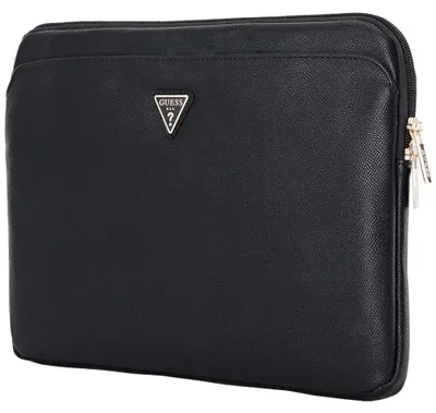 Obrázok produktu pre Guess – Computer Sleeve Grained Triangle Logo puzdro na notebook/tablet 14", so zipsom, vreckom, z ekokože – čierne